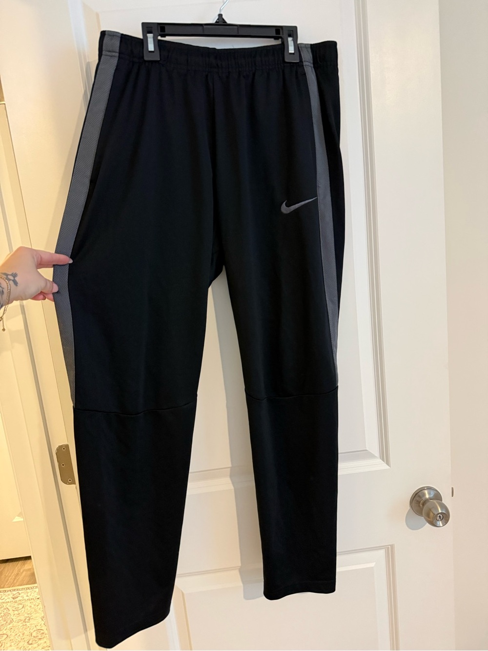 Nike Black Joggers with Gray Side Panels and Swoosh